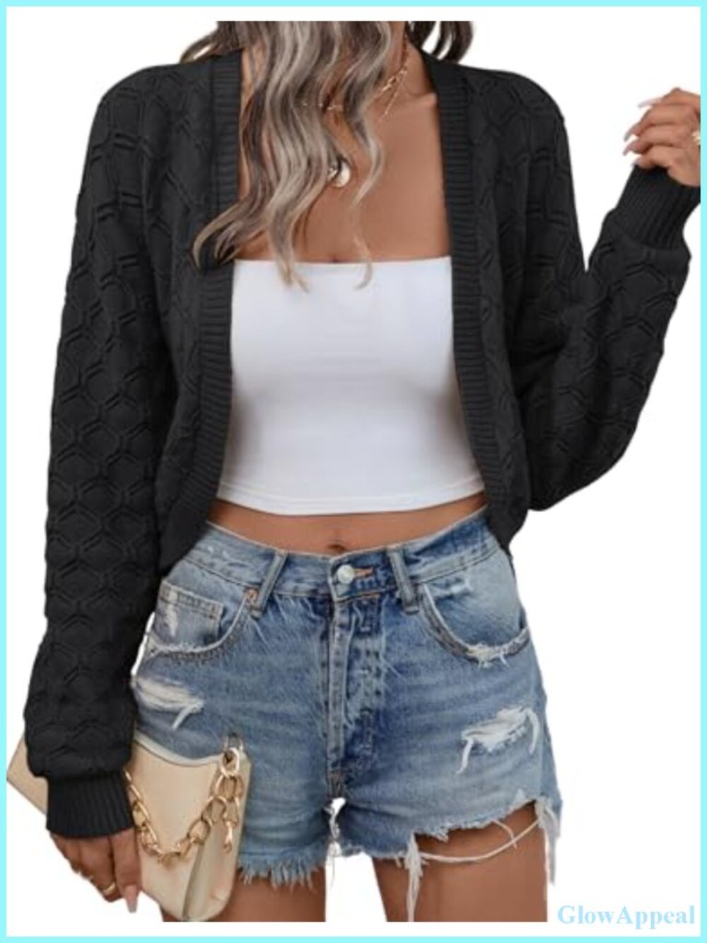 Women's Cropped Cardigan Bolero Shrug Open Front Long Sleeve Knit Sweater